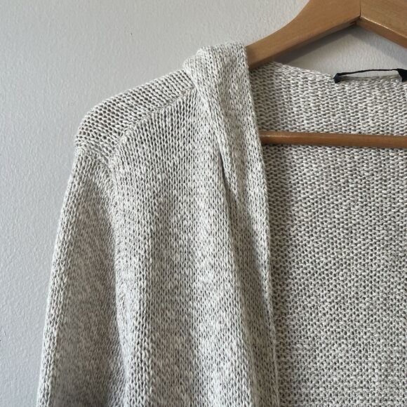 Jenni Kayne Oatmeal Cotton Linen Long Hooded Cardigan Sweater M Knit Designer - Picture 2 of 12